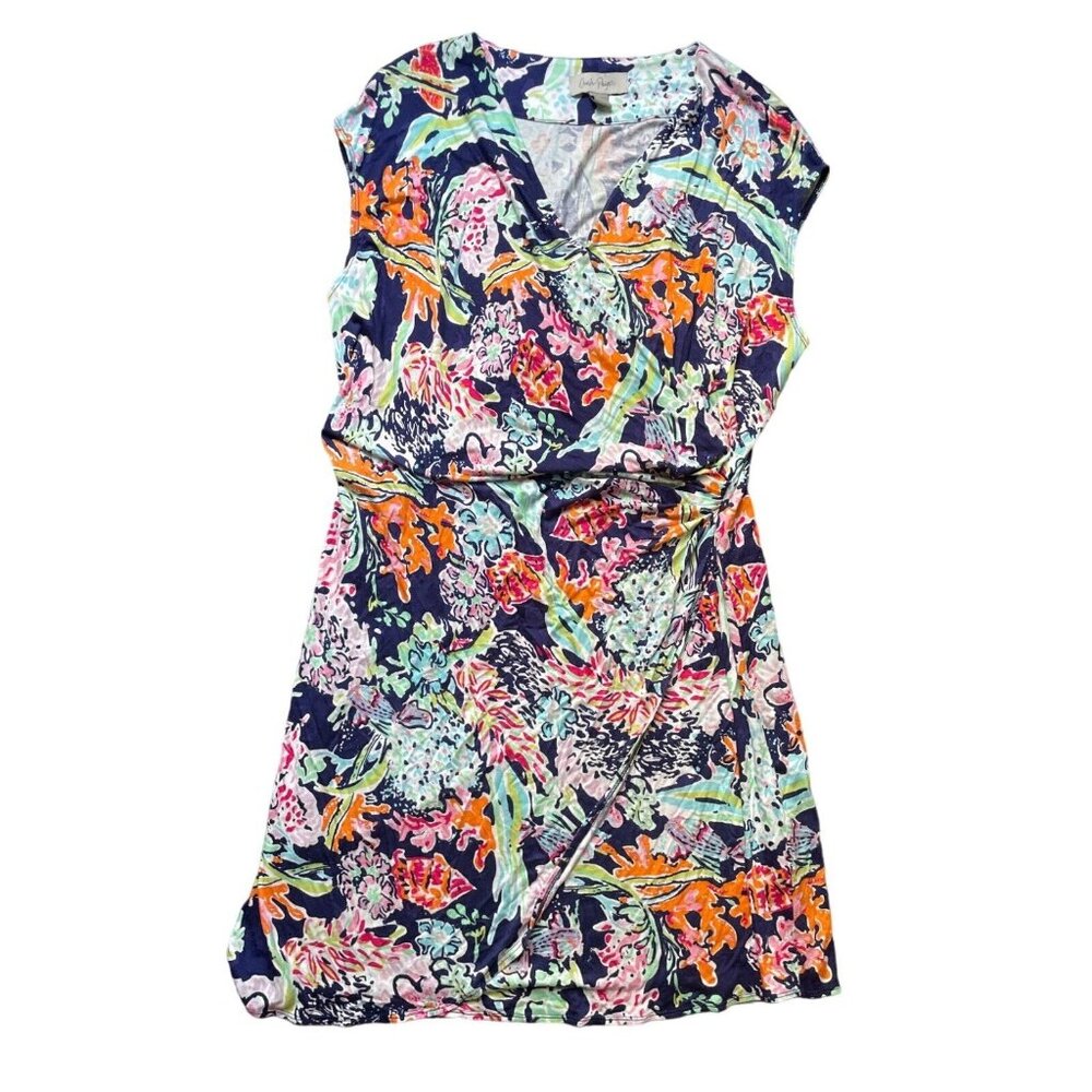 Charlie Paige Wrap Dress Women's Large V-Neck Bright‎ Floral Watercolor